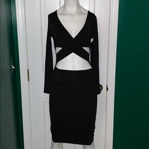 Long sleeve midi dress with criss cross detail